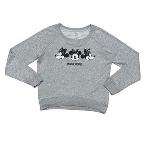 Disney Minnie Mouse Crewneck Sweatshirt Youth Girl M Grey Sequin Long Sleeve Top